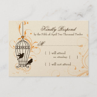 Fanciful Swirls Birdcage Oranje & Brown RSVP Kaartje