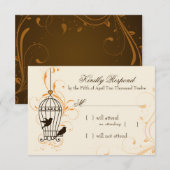 Fanciful Swirls Birdcage Oranje & Brown RSVP Kaartje (Voorkant / Achterkant)