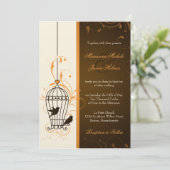 Fanciful Swirls Birdcage Oranje & Brown Wedding Kaart (Staand voorkant)