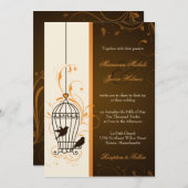 Fanciful Swirls Birdcage Oranje & Brown Wedding Kaart (Voorkant / Achterkant)