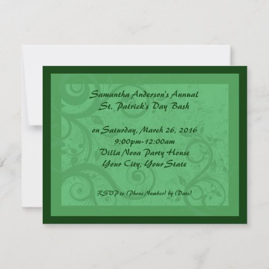 Fanciful Swirls St Patrick's Day Party Invitations Kaart (Achterkant)