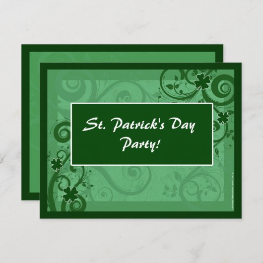 Fanciful Swirls St Patrick's Day Party Invitations Kaart (Voorkant / Achterkant)