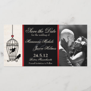 Fancile Birdcage Foto bewaart Datum rood lint Save The Date