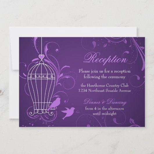 Fancile Birdcage & Swirls Eggplant Reception Kaart (Voorkant)