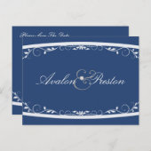 Fancilful Floral Blue Save the Date Briefkaart (Voorkant / Achterkant)
