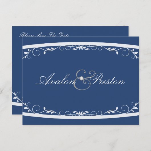 Fancilful Floral Blue Save the Date Briefkaart (Voorkant / Achterkant)