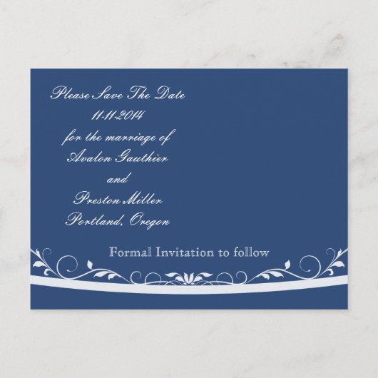 Fancilful Floral Blue Save the Date Briefkaart (Achterkant)