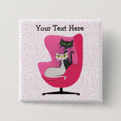 Fancy 1950s Style Zwarte witte katten in roze stoe Vierkante Button 5,1 Cm (Voorkant)