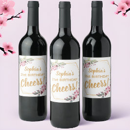 Fancy 21e Verjaardag Wijnlabels - Cherry Blossom Wijn Etiket