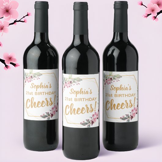 Fancy 21e Verjaardag Wijnlabels - Cherry Blossom Wijn Etiket