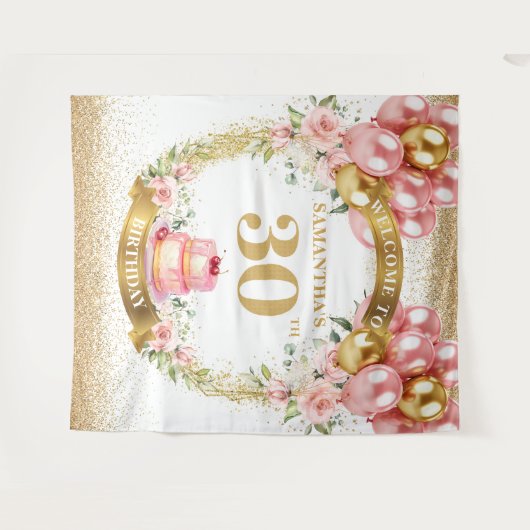 Fancy 30e verjaardag Blush Gold Tapestry Party Wandkleed (Voorkant (horizontaal))