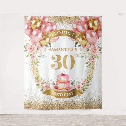 Fancy 30e verjaardag Blush Gold Tapestry Party Wandkleed (Voorkant)