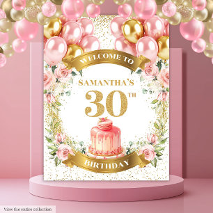 Fancy 30e Verjaardag Blush Gouden Verjaardagsbanne Wandkleed