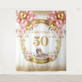 Fancy 50e Verjaardag Boho Waterverf Bloemen Banner Wandkleed (Voorkant)