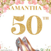 Fancy 50e Verjaardag Boho Waterverf Bloemen Banner Wandkleed