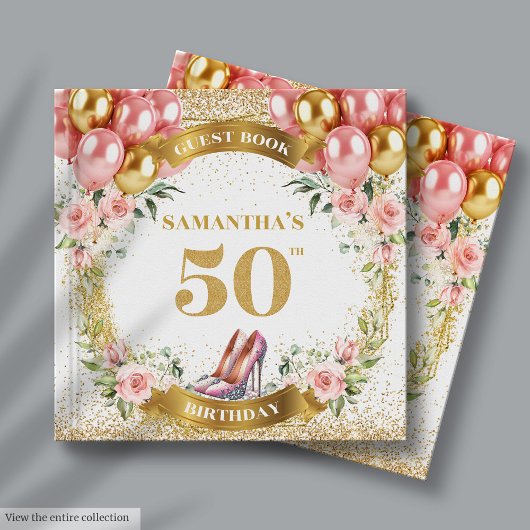 Fancy 50ste verjaardag gastenboek met Boho Flowers