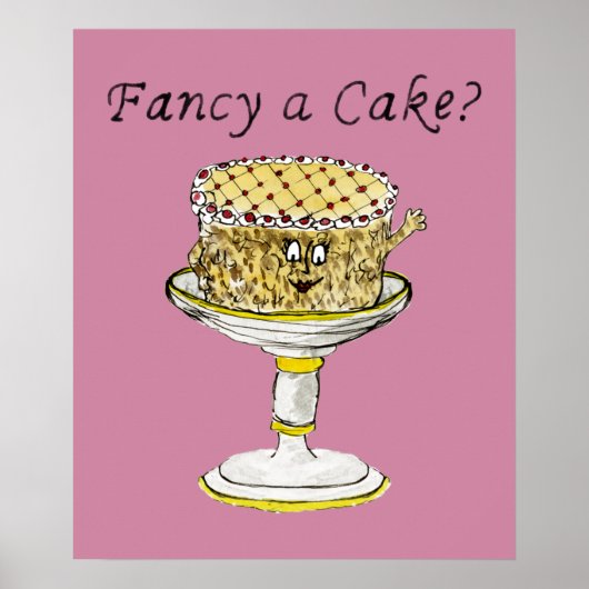 Fancy A Cake Funny Quirky Strawberry Cheesecake Poster (Voorkant)