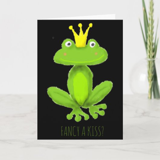 Fancy A Kiss Frog Prince Cartoon Valentiness Day T Kaart (Voorkant)