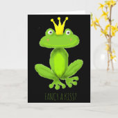 Fancy A Kiss Frog Prince Cartoon Valentiness Day T Kaart (Gele Bloem)