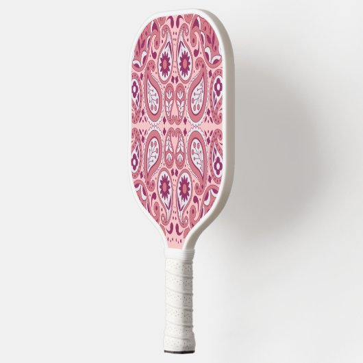 Fancy Abstract Paisley Pattern in Pinks and White Pickleball Paddle (Links)