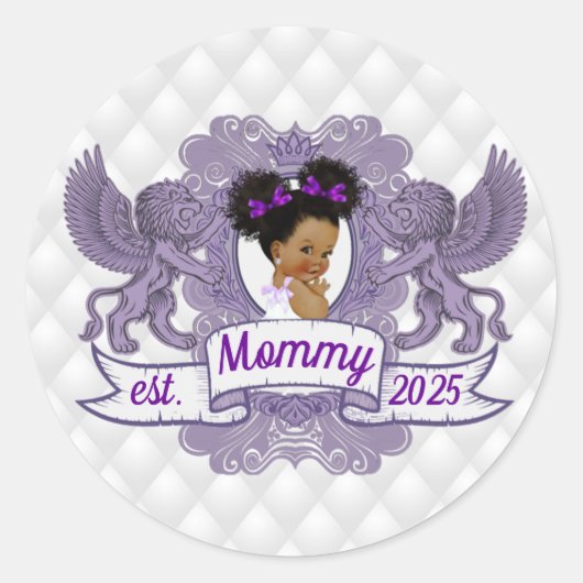 Fancy Afrikaans Baby Girl Paars|White Prinses Ronde Sticker (Voorkant)