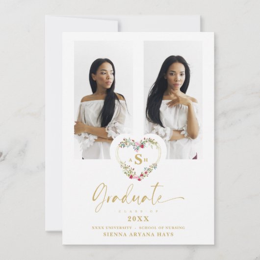 Fancy Afstuderen Romantic Floral Heart 2 Foto's (Voorkant)