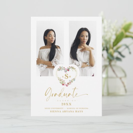 Fancy Afstuderen Romantic Floral Heart 2 Foto's (Staand voorkant)