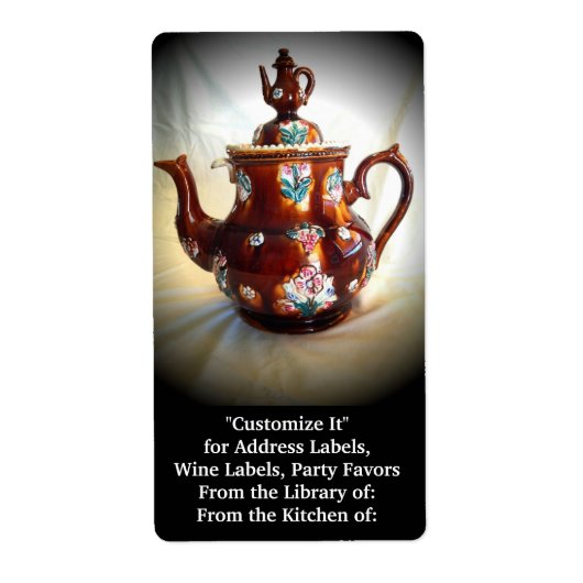 Fancy Antiek Engels theekoffiepotje Etiket (Voorkant)