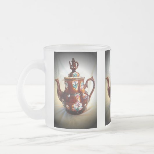 Fancy  Antiek Engels theekoffiepotje Matglas Koffiemok (Links)