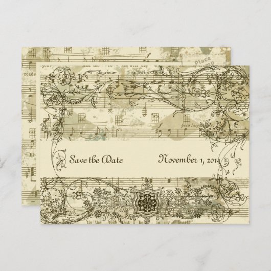 Fancy Antiek muziek Bewaar de datum Aankondigingskaart (Voorkant / Achterkant)