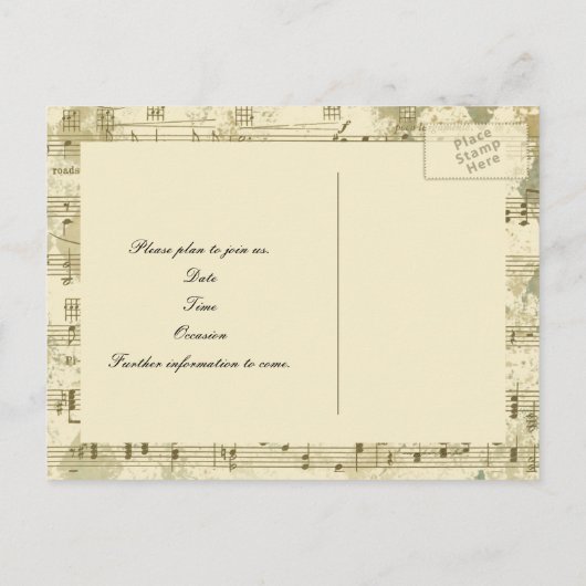 Fancy Antiek muziek Bewaar de datum Aankondigingskaart (Achterkant)