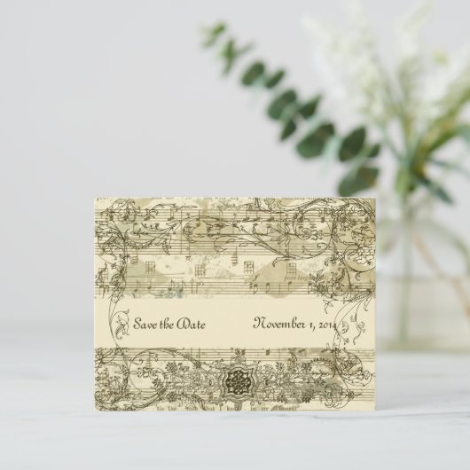 Fancy Antiek muziek Bewaar de datum Aankondigingskaart (Staand voorkant)