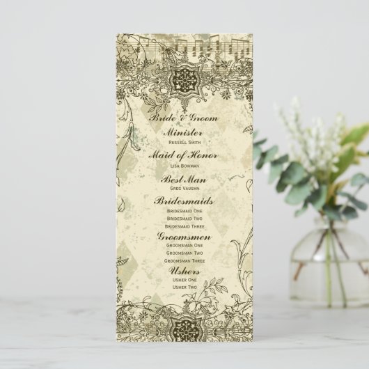 Fancy Antiek muziek bruiloft programma Programmakaart (Staand voorkant)