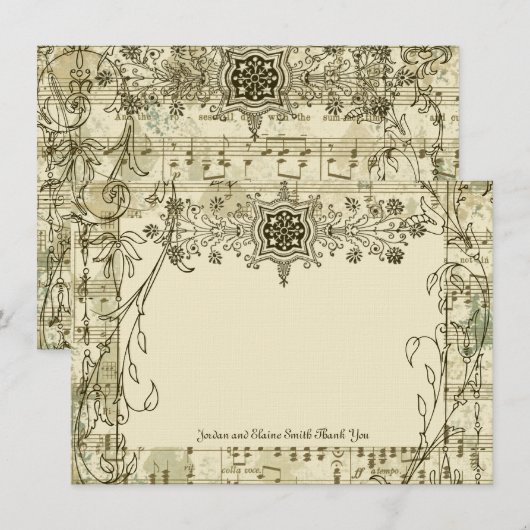Fancy Antiek Muziek Persoonlijk Bedankt Opmerkinge Notitiekaartje (Voorkant / Achterkant)