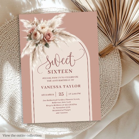 Fancy Arch Pastel Roze Pampas Bloem Boho Zestien Kaart