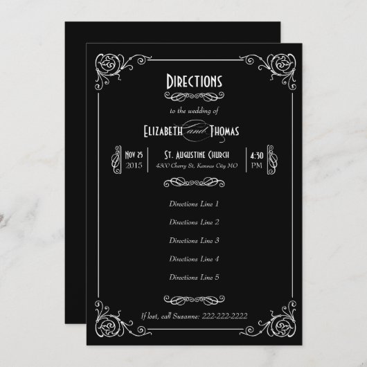 Fancy Art Deco Black & White Insert Kaart (Voorkant / Achterkant)