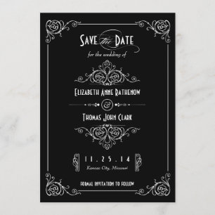 Fancy Art Deco Black & White Opslaan datum Save The Date