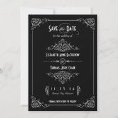 Fancy Art Deco Black & White Opslaan datum Save The Date (Voorkant)