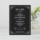 Fancy Art Deco Black & White Opslaan datum Save The Date (Staand voorkant)