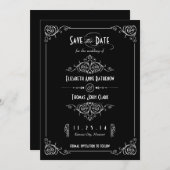 Fancy Art Deco Black & White Opslaan datum Save The Date (Voorkant / Achterkant)