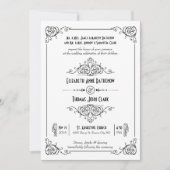 Fancy Art Deco Black & White Wedding Invitations Kaart (Voorkant)