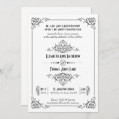 Fancy Art Deco Black & White Wedding Invitations Kaart (Voorkant / Achterkant)