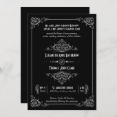 Fancy Art Deco Black & White Wedding Invitations Kaart (Voorkant / Achterkant)