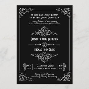 Fancy Art Deco Black & White Wedding Invitations Kaart