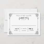 Fancy Art Deco Black & White Wedding RSVP-Kaarten RSVP Kaartje (Voorkant)