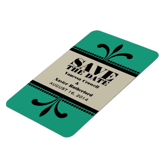 Fancy Art Deco Opslaan Datum Magnet Green/Beige Magneet (Linkerzijde)