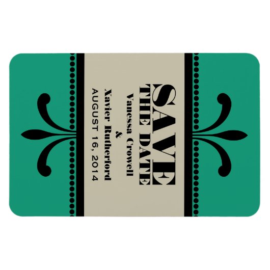 Fancy Art Deco Opslaan Datum Magnet Green/Beige Magneet (Horizontaal)