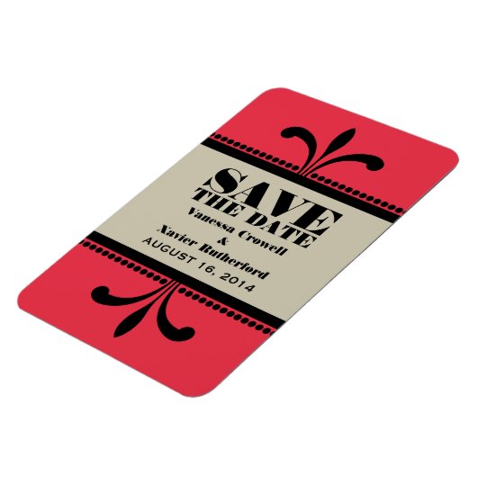 Fancy Art Deco Opslaan Datum Magnet Red/Beige Magneet (Linkerzijde)