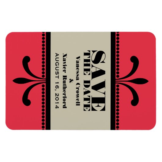 Fancy Art Deco Opslaan Datum Magnet Red/Beige Magneet (Horizontaal)