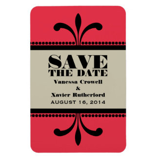 Fancy Art Deco Opslaan Datum Magnet Red/Beige Magneet